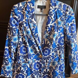 Escada Women's Blue and White Floral Blazer